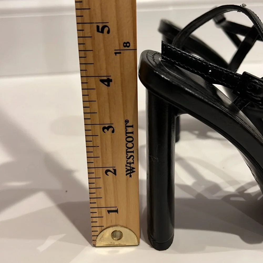 ZARA Black Leather Square Toe Strappy Heels w/ Ankle Strap Size 6 - Picture 4 of 6